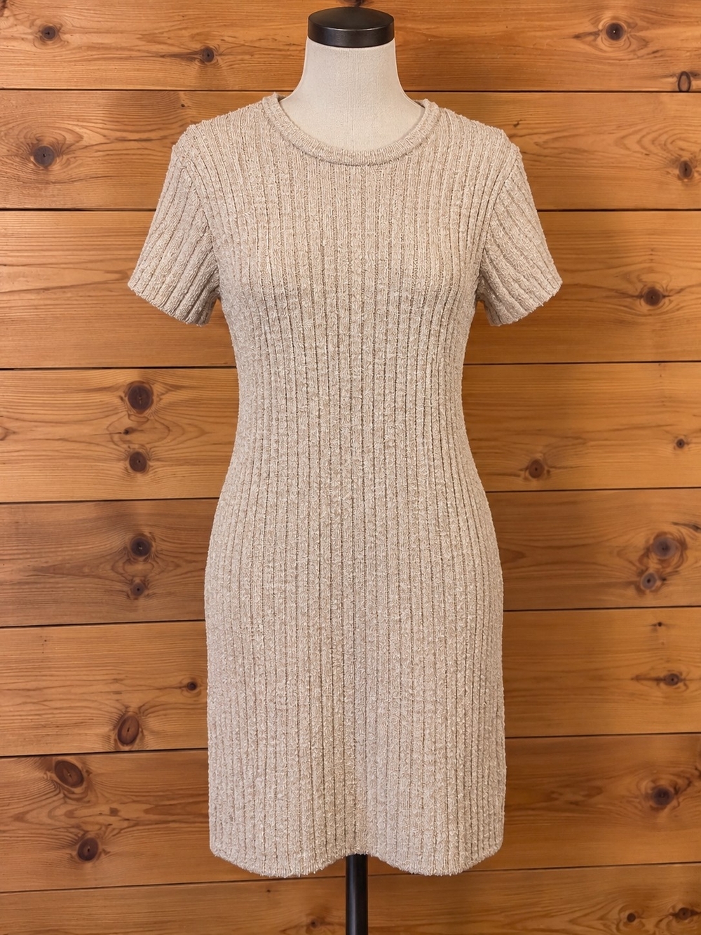Universal Thread Cream Ribbed Short Sleeve Knit Mini Dress